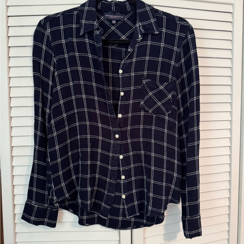 Aeropostale Blue and White Flannel Shirt